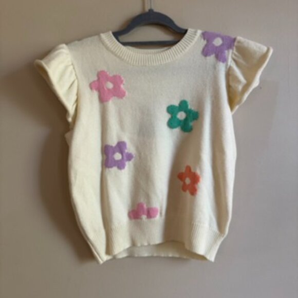 Ruffle Short Sleeve Knit Floral Sweater NWT - Picture 3 of 5